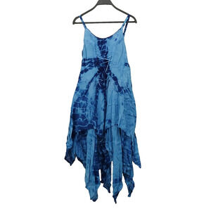 Blue Tie Dye Lace Up Asymmetric Dress Renaissance Fairy Grunge Boho Festival